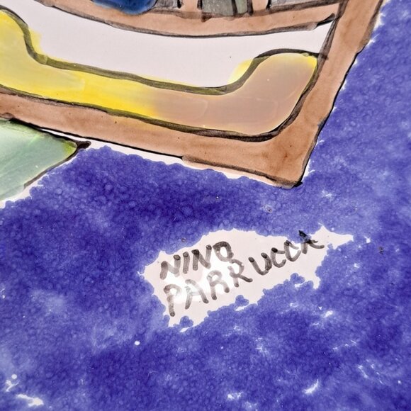 Nino Parrucca Pottery Modernist Plate 10.5" Made in Italy #214 Fisherman - Picture 9 of 9